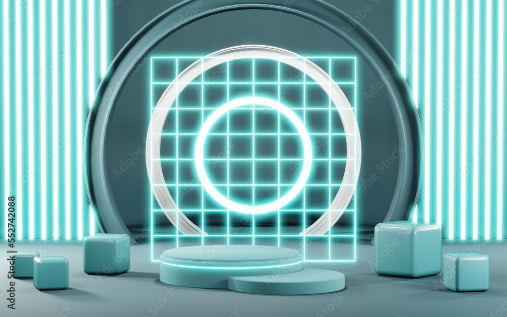 3D render of Podium background in blue tones for displaying cream products. cosmetics 3D render of Podium background in blue tones for displaying cream products. cosmetics