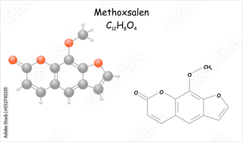 Stylized 2d molecule model/structural formula of methoxsalen. Use for psoriasis treatment.