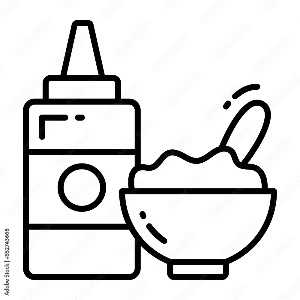 Icon of rice bowl with sauce bottle in modern style Icon of rice bowl with sauce bottle in modern style