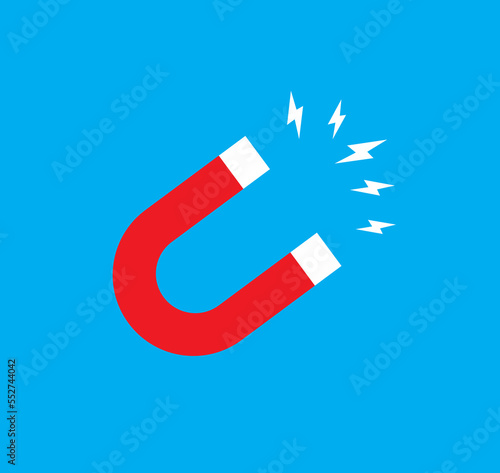 Red horseshoe magnet vector sign.