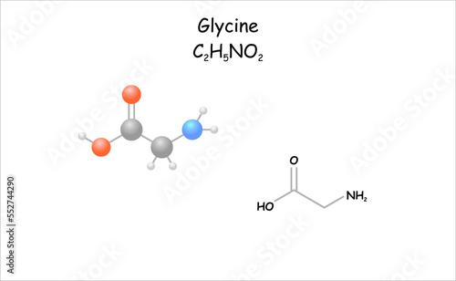 Fototapeta Naklejka Na Ścianę i Meble -  Stylized 2d molecule model/structural formula of glycine. Use as flavour enchancer.