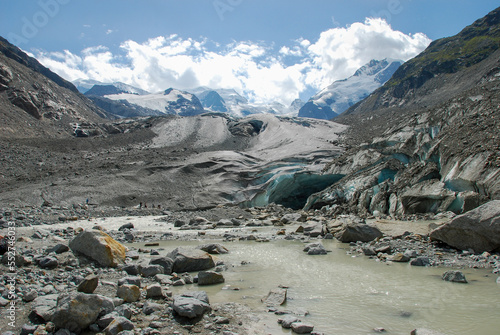Melting ice at Morteratsch glacier in Piz Bernina Range