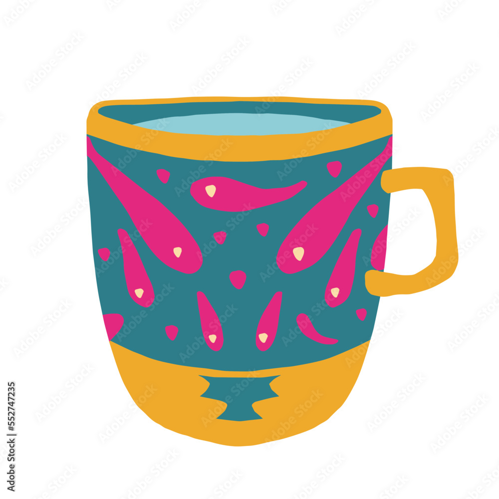 Hand drawn vector cup with tea or coffee. Side view. Flat design Hand drawn vector cup with tea or coffee. Side view. Flat design