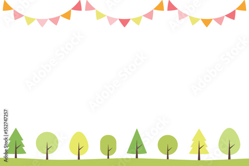 背景イラスト_並木道_白背景