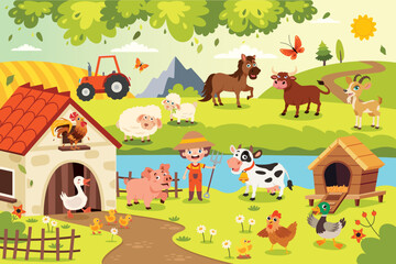 Deken met foto Boerderij Kleurrijke cartoon dieren op de boerderij  © yusufdemirci