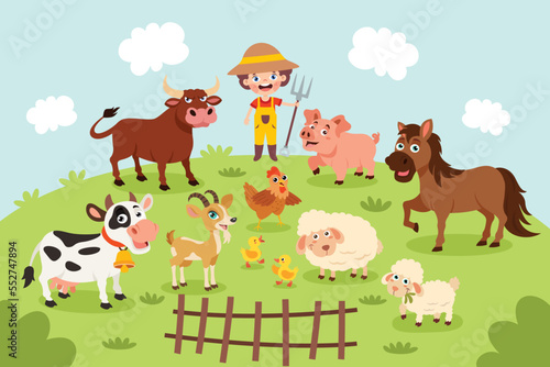 Farm Scene With Cartoon Animals © yusufdemirci
