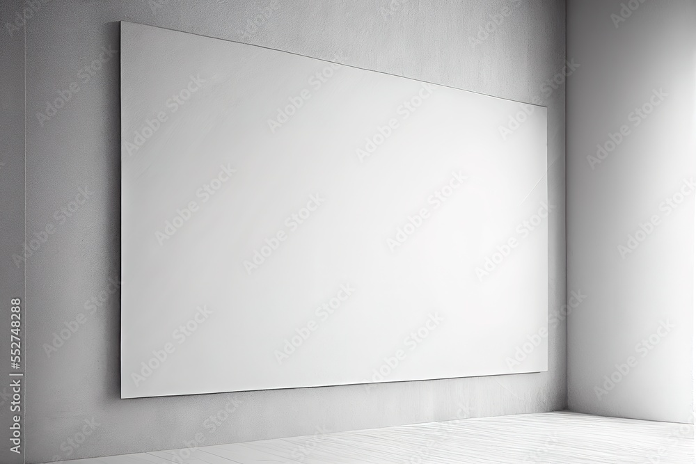 Abstract white interior with blank banner on the wall. Ai generated illustration. Generative art Abstract white interior with blank banner on the wall. Ai generated illustration. Generative art