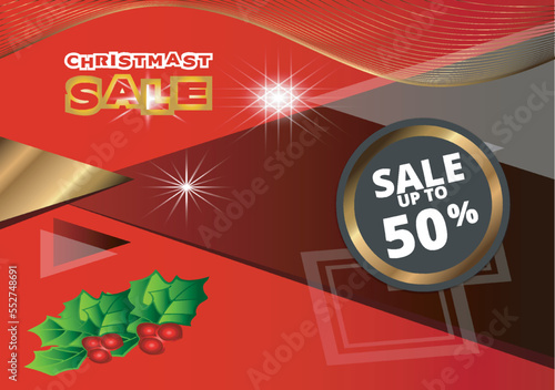 Christmas Sale Vector illustration  Typography with snowflake on red background 