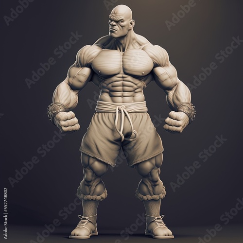 bodybuilder posing in studio, Sagat from Street Fighter, Full-body picture