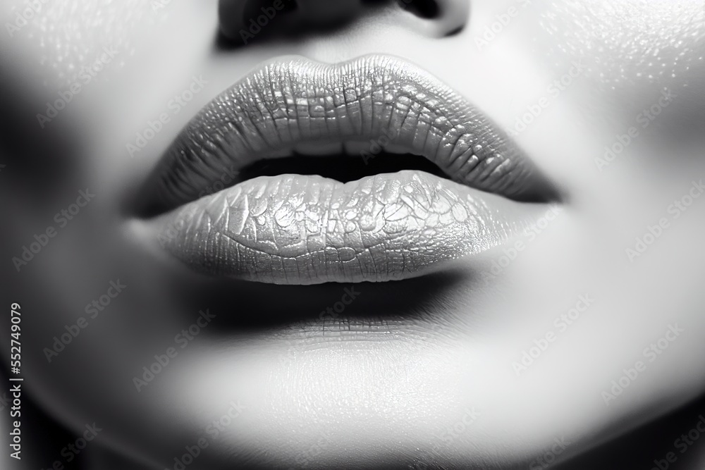 Close-up of female lips. Ai generated photorealistic illustration. Generative art. Close-up of female lips. Ai generated photorealistic illustration. Generative art.