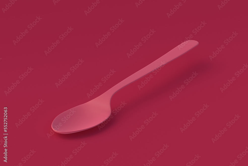 Spoon of magenta on red background. Color of the year 2023. 3d render Spoon of magenta on red background. Color of the year 2023. 3d render