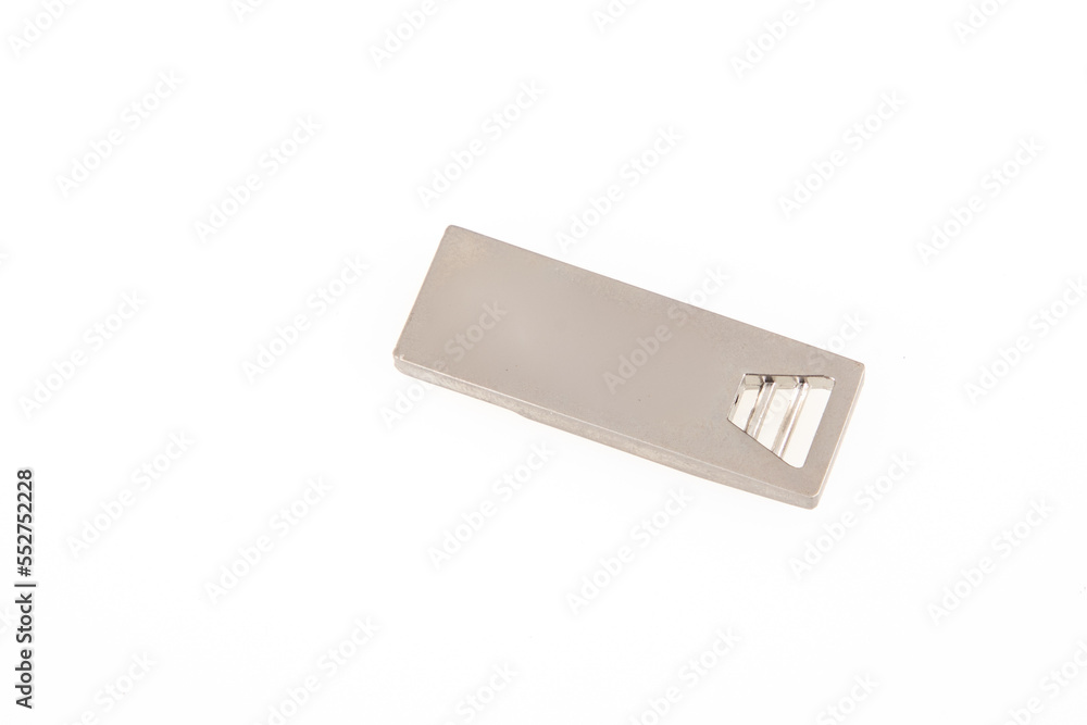 Flash drive silver usb key modern on white background Flash drive silver usb key modern on white background