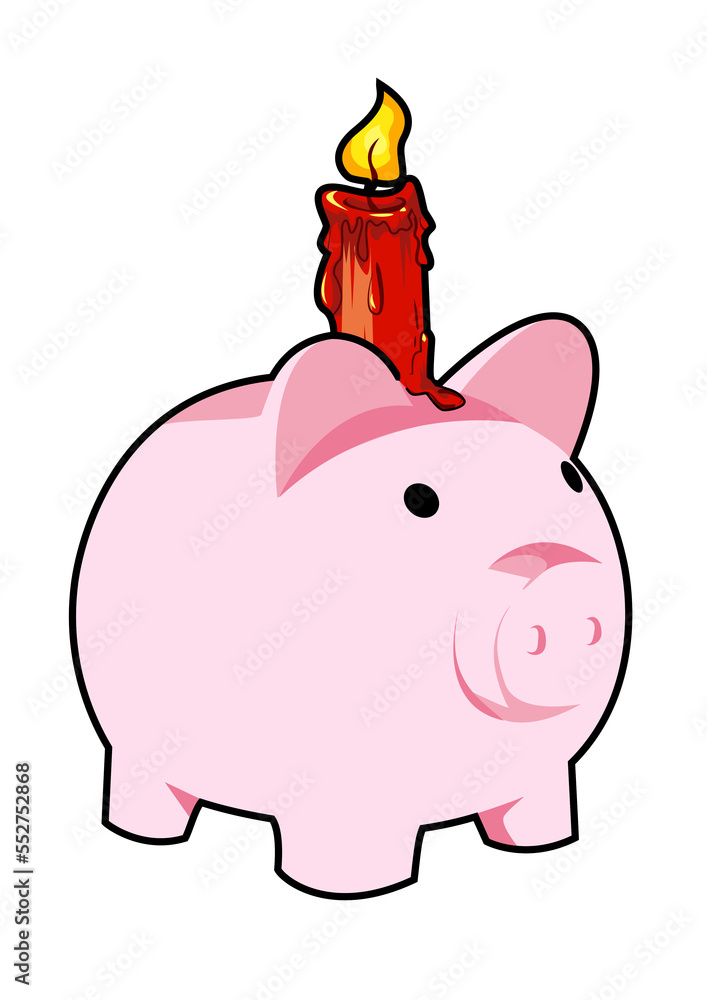 Fototapeta premium Cute piggy bank with candle on it