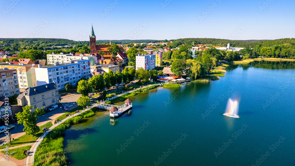 Obraz premium Beautiful landscape with the river in the countryside. summer. view from the drone Barlinek, West Pomeranian Voivodeship, Poland