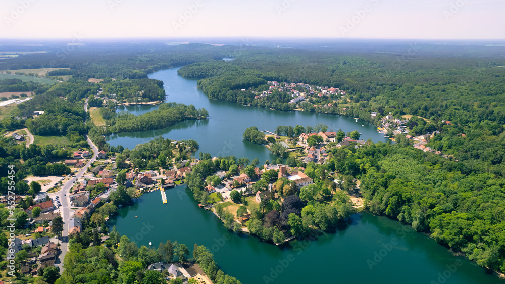 Aerial view of the danube river in summer time, panoramic panorama - Lubniewice in Poland Lubuskie Province