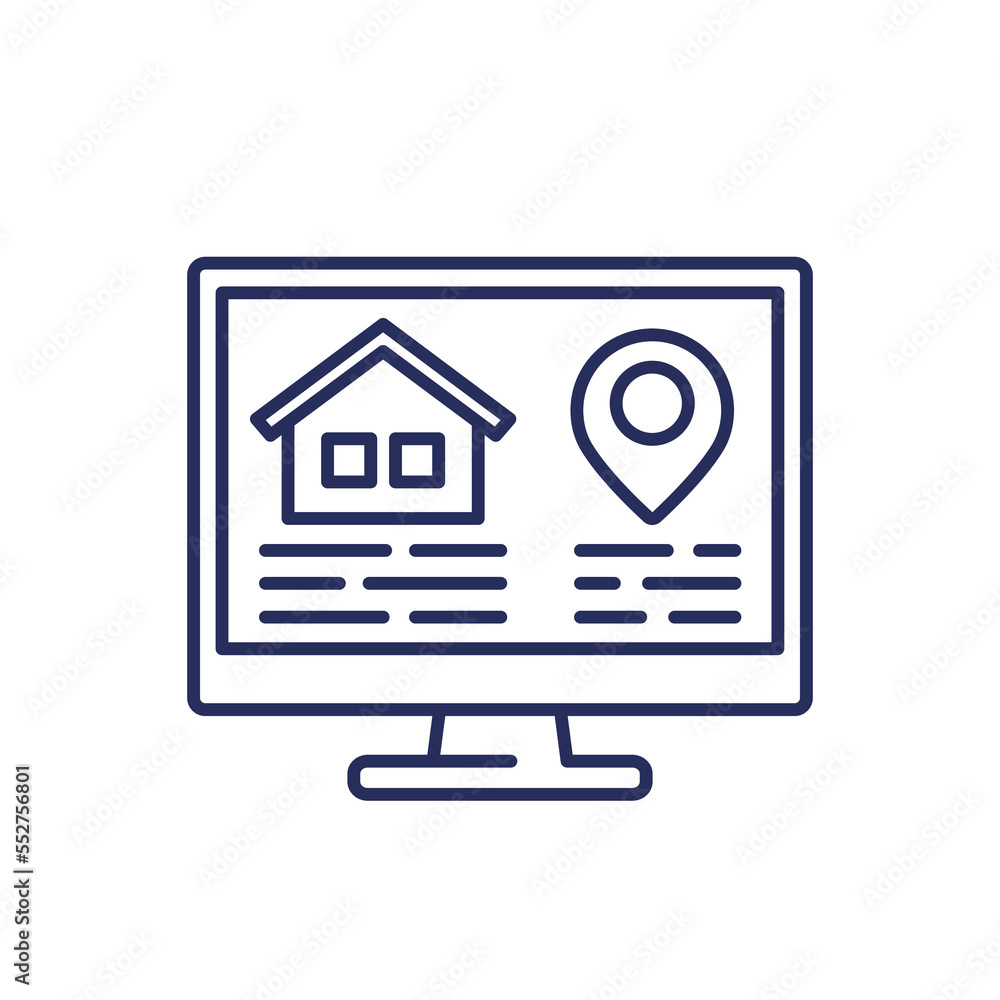 house or apartment search line icon on white house or apartment search line icon on white