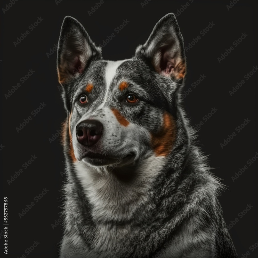 Schöner Cattle Dog Husky isoliert auf schwarzem Hintergrund Schöner Cattle Dog Husky isoliert auf schwarzem Hintergrund