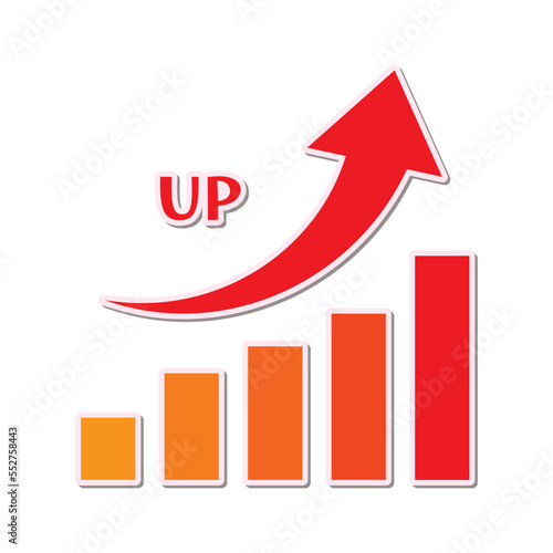 右肩上がりの棒グラフと矢印　上昇グラフ/UP/成長
