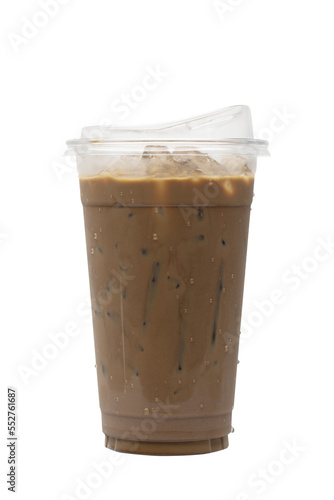 Ice coffee in plastic cup isolated on transparency background photo