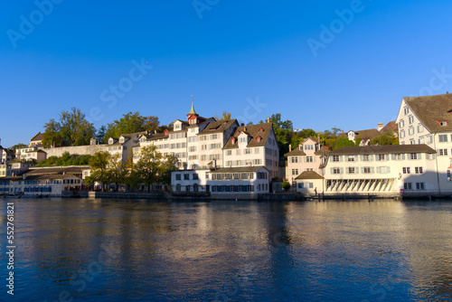 Scenic view of the old town of City of Z  rich with Limmat River and historic houses on a sunny late summer morning. Photo taken September 22nd  2022  Zurich  Switzerland.
