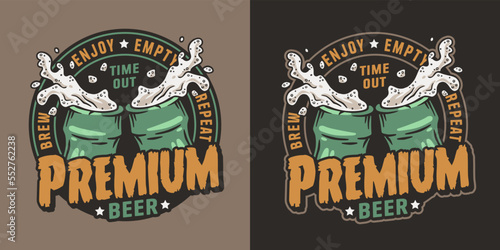 Beer bottle cheers with foam splash for craft label or print. Brew emblem or premium beer logo for bar, pub or brewery shop