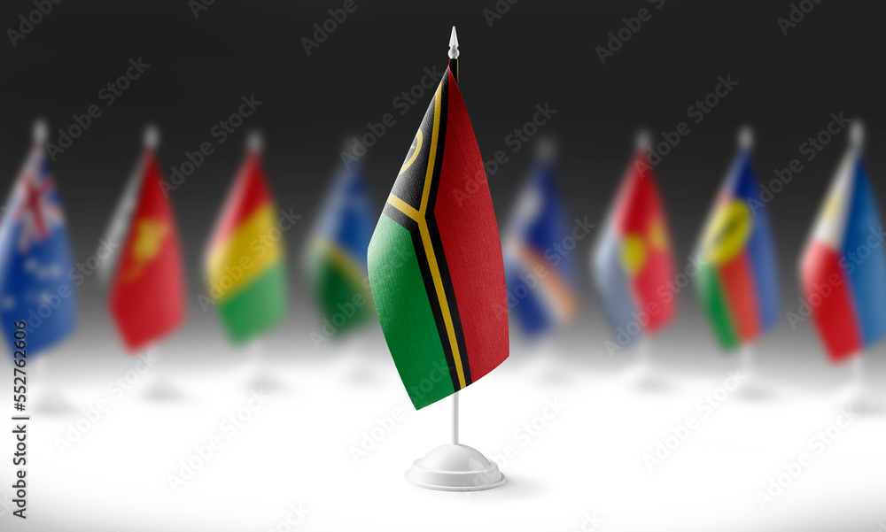Fototapeta premium The national flag of the Vanuatu on the background of flags of other countries