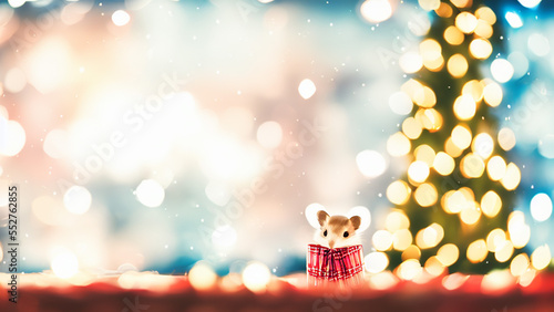 Beautiful holiday decorations with a cute little mouse