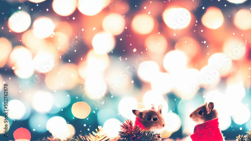 Beautiful holiday decorations with a cute little mouse
