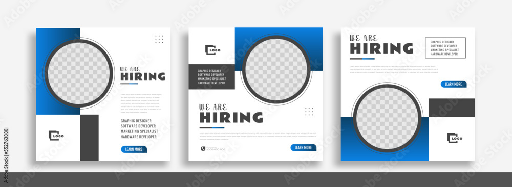 We are hiring job vacancy social media post banner design template. We are hiring job vacancy square web banner design. We are hiring job vacancy social media post banner design template. We are hiring job vacancy square web banner design.