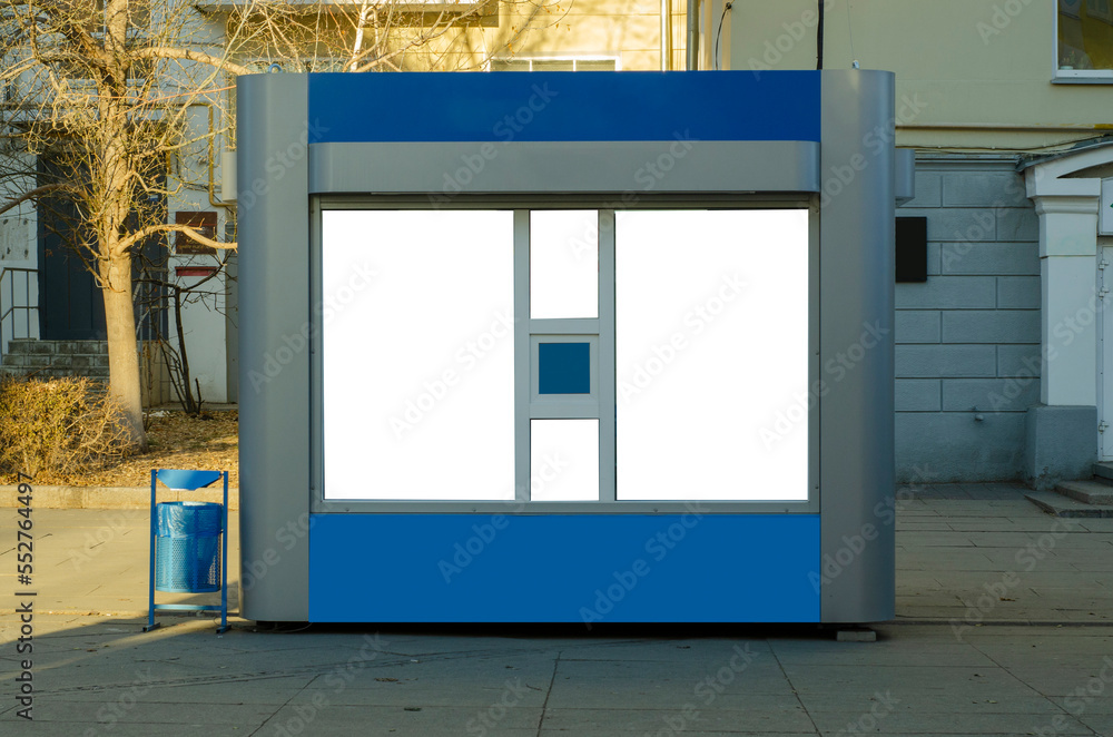 Blue stall on the PNG street, space for text,