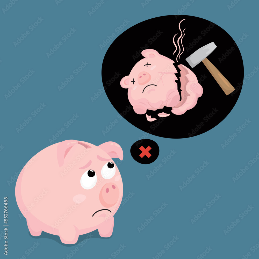 Cartoon piggy bank paranoid with think of to be broken, Breaking the ...