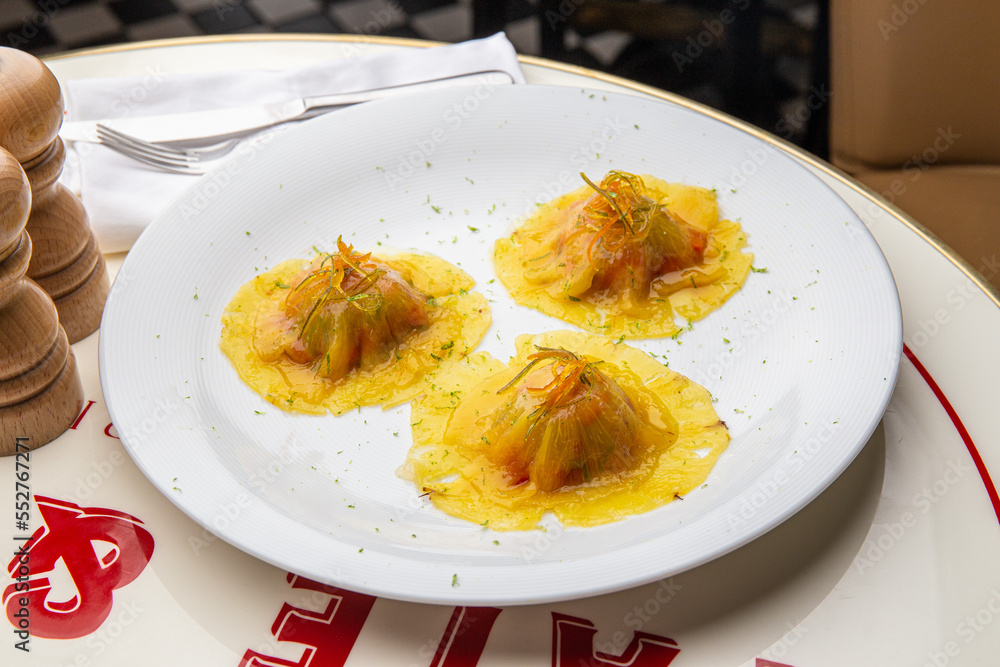 Ravioli with fish in sauce Ravioli with fish in sauce
