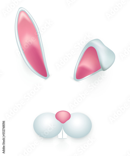 Ears of spring bunny and cute muzzle, 3d funny Easter rabbits mask for mobile app