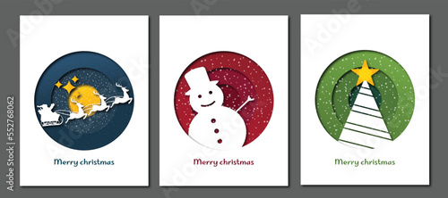 Set of winter christmas composition in paper cut style, Vector illustration , Minimal template design for advertising 