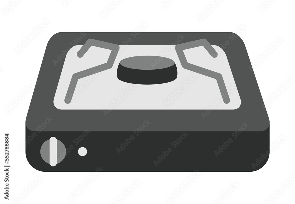 Fototapeta premium Camping stove cartoon icon. Cartoon gas camp burner, portable indoor cooker, outdoor furnace for picnic cooking on heat flame propane hob butane fire travel