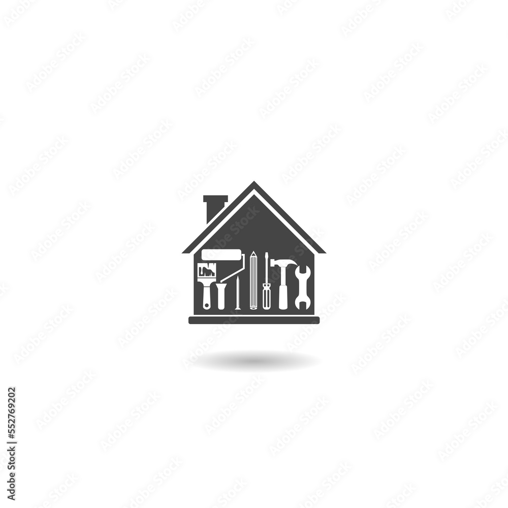 Repairs in the house icon with shadow Repairs in the house icon with shadow