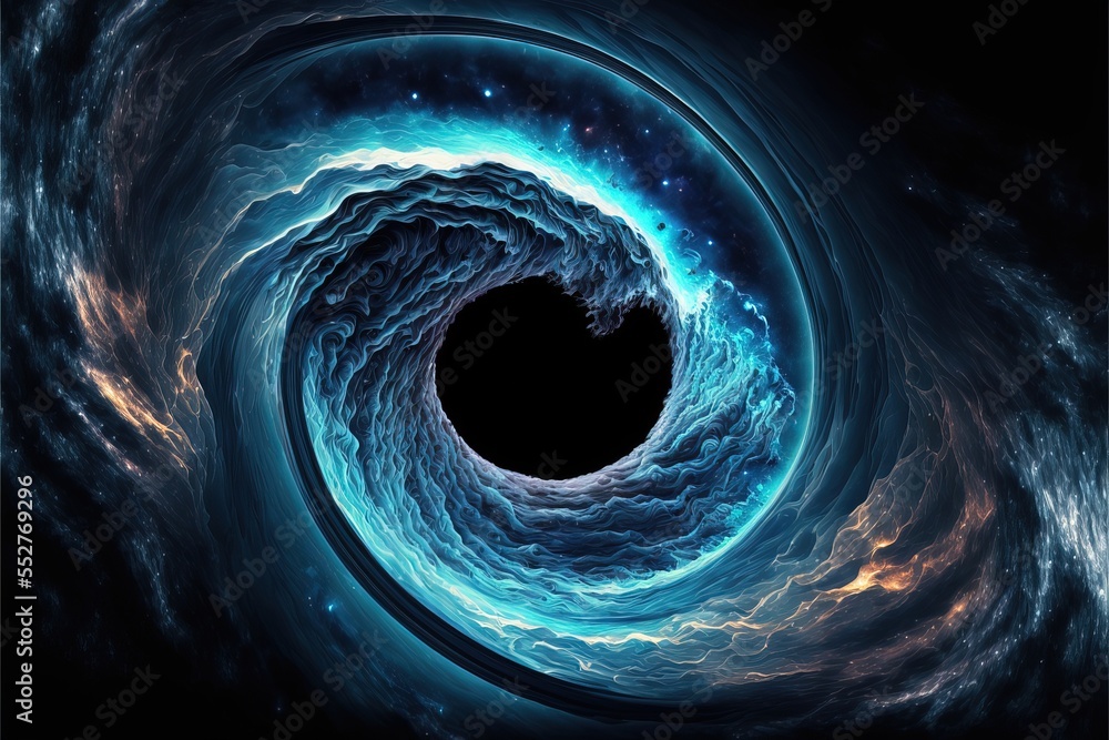 trou noir cosmique bleuté en spirale galactique - obrazy, fototapety, plakaty 