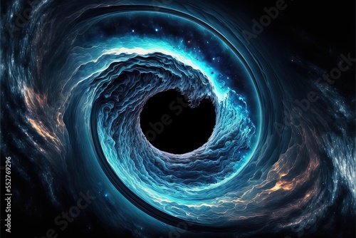 trou noir cosmique bleuté en spirale galactique
