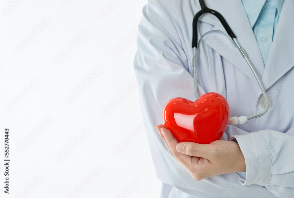 Close up of doctor hands with heart against white background Close up of doctor hands with heart against white background