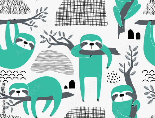 cute sloth seamless pattern. 