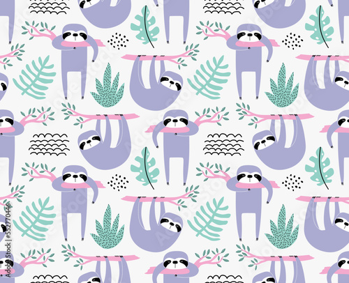 cute sloth seamless pattern. 