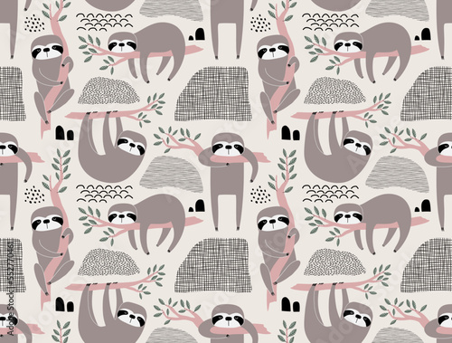 cute sloth seamless pattern. 