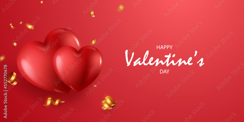 Happy Valentine's Day poster or voucher design. Red heart on elegant background, vector illustration