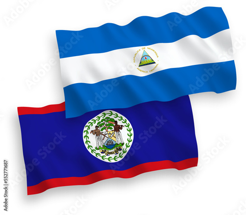 Flags of Nicaragua and Belize on a white background