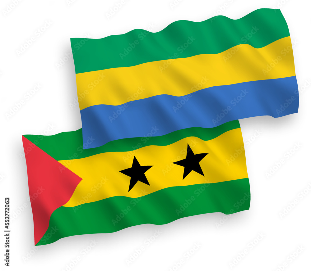 Flags of Saint Thomas and Prince and Gabon on a white background Flags of Saint Thomas and Prince and Gabon on a white background