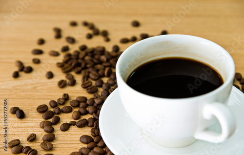 Wallpaper Mural Coffee and beans on wooden table Torontodigital.ca