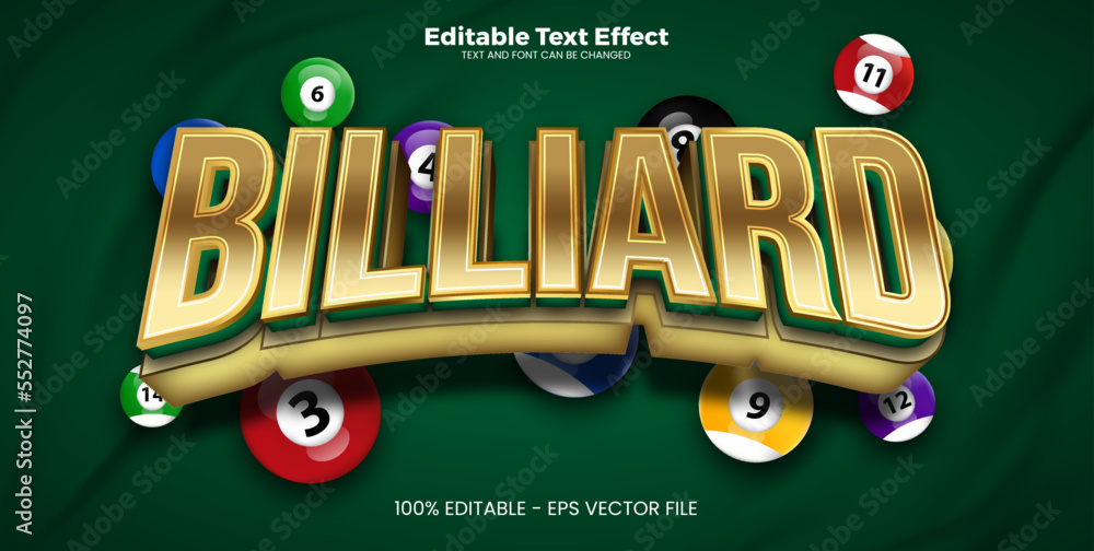 Billiard editable text effect in modern trend style Stock Vector