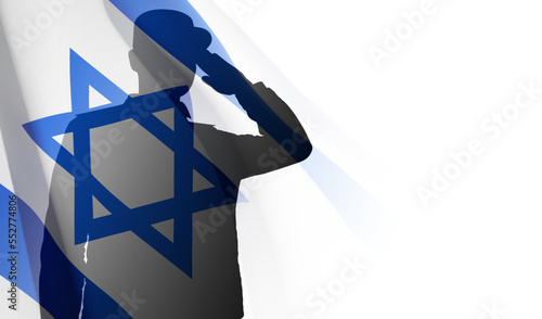 Silhouette of soldier with Israel flag on white background. Concept - armed forces of Israel. EPS10 vector