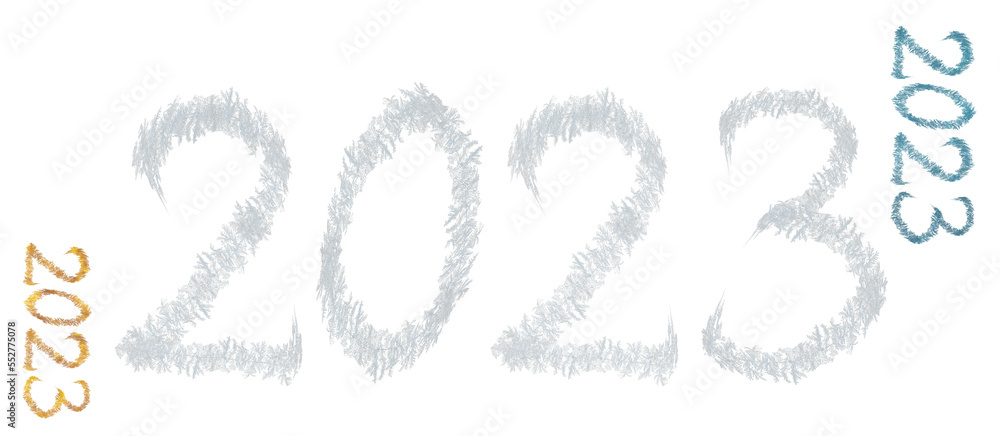 Text design 2023. different size. Gold, white and blue colors Big size. Text in the form of a pattern. The pattern is frosty. The text is large and of good quality. PNG. Text design 2023. different size. Gold, white and blue colors Big size. Text in the form of a pattern. The pattern is frosty. The text is large and of good quality. PNG.