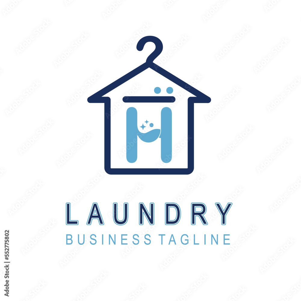 Letter H for Laundry Business Logo Design Idea Template with House and Hanger Icon. Dry Cleaning Clothes Wash Machine Letter H for Laundry Business Logo Design Idea Template with House and Hanger Icon. Dry Cleaning Clothes Wash Machine